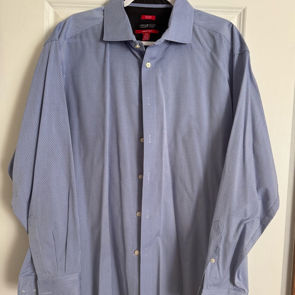 Kenneth Cole Men's Light Blue Patterned Dress Shirt